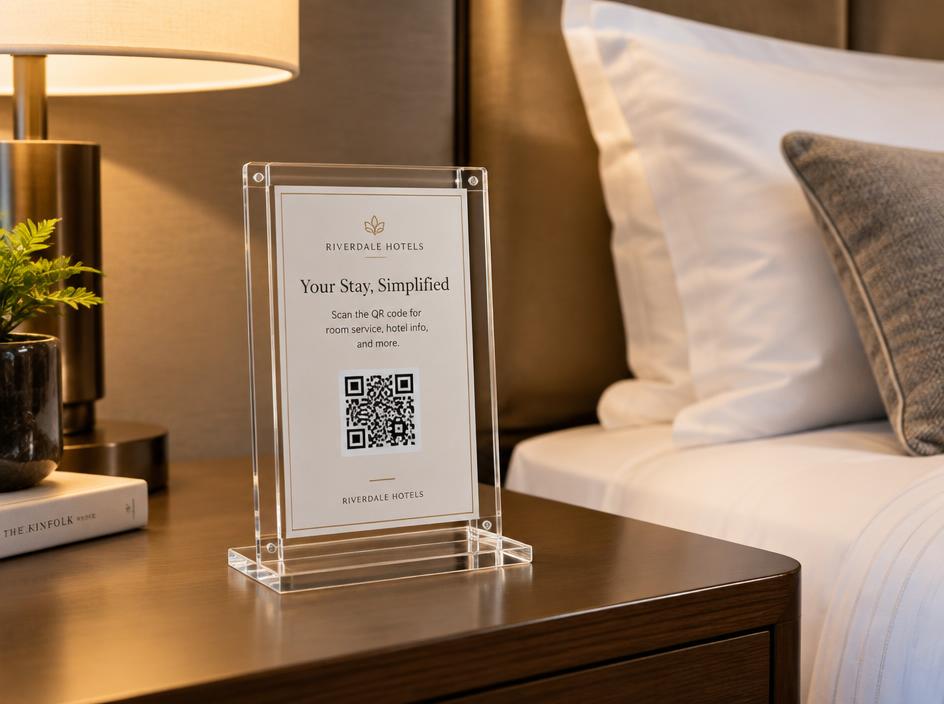 Chevalets Plexiglas premium — support QR code pour hôtel et riad